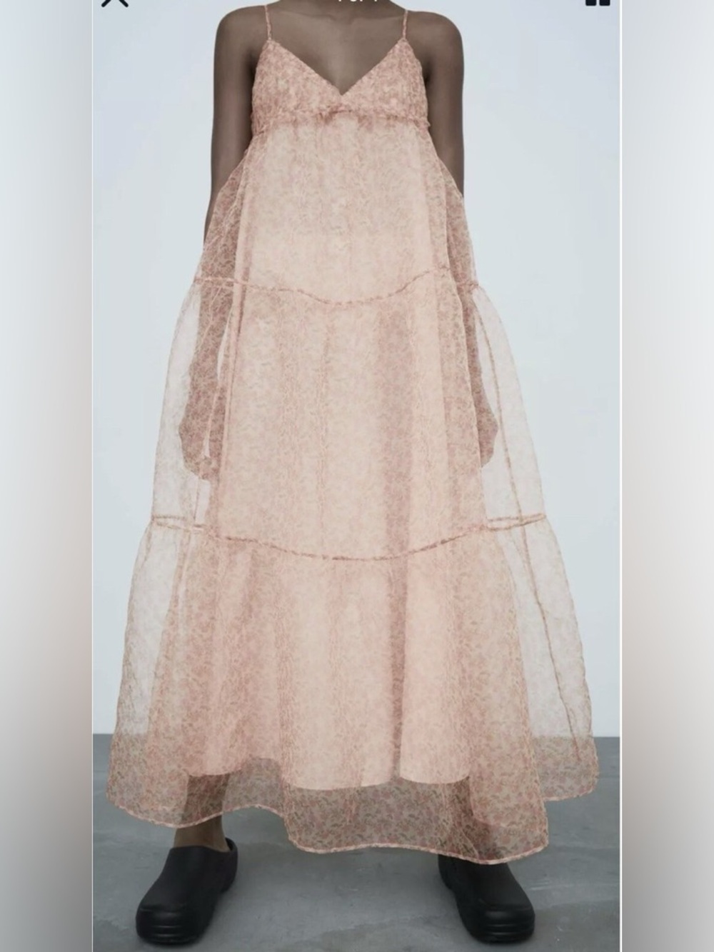 Zara Long ORGANZA FLORAL DRESS RUFFLED STRAP FLOWY BLOGGER FAVORITE SIZE S NWT - Picture 6 of 10